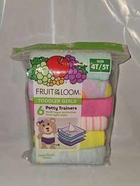 Fruit of the Loom Toddler Girl Size 4T/5T Potty Trainers Brief Underwear 6-Pack